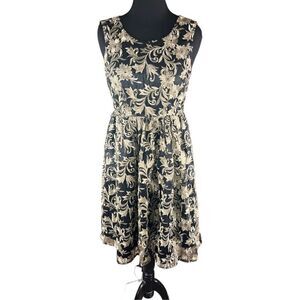 Roz & Ali black gold metallic embroidered floral sleeveless Tea dress 4